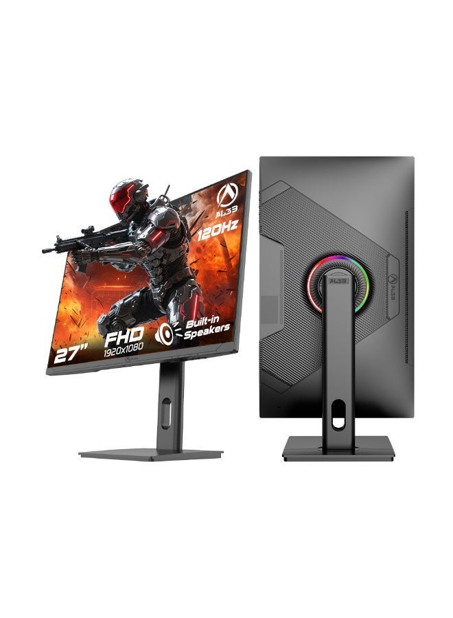 العب شاشة ألعاب 27 بوصة، دقة FHD 1080p، معدل تحديث 120 هرتز، تقنية IPS، زمن استجابة 1 مللي ثانية، منافذ HDMI 2.0 وVGA وDisplayPort، متوافقة مع G-SYNC، مكبرات صوت مدمجة، تقنية تقليل الضوء الأزرق، تغطية 99% من نطاق ألوان sRGB، متوافقة مع معيار VESA - Image 1